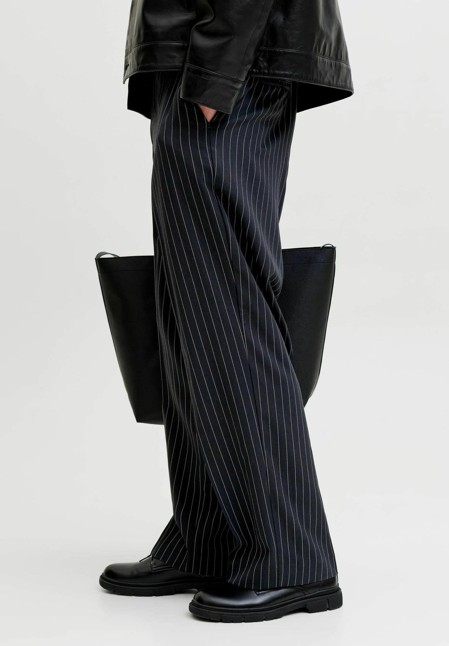 Pinstripe pleated pants